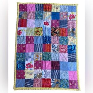 VTG 48.5x36” Folk Patchwork Boho Quilt Colorful Retro Grandma Handmade OOAK